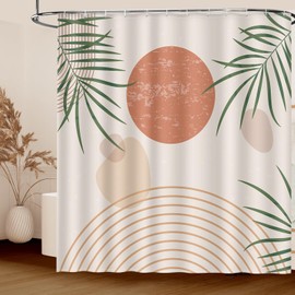 Hohoto Boho Shower Curtain, Colorful Waterproof Fabric Cloth Shower Curtain Set, Spring Nature Leaf Sun Arch Modern Bathroom Curtains Decor with 12 Hooks, 72" x 84"