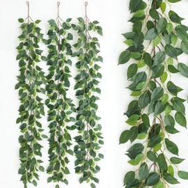 Mizii 3 Packs Artificial Vines Garland 42'' Fake Ficus Vine Greenery Garland Silk Green Leaves Decoration Faux Hanging Plants for Wedding Table Centerpieces Wall Room Decor (42in)