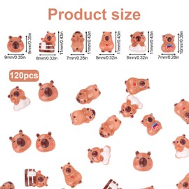120pcs Mini Capybara Figurines, 6 Style Resin Tiny Capybara Decor Cute Micro Miniature Animal Models for DIY Crafts & Landscape Accessories