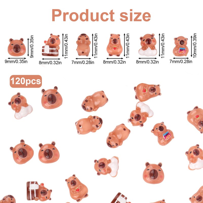 120pcs Mini Capybara Figurines, 6 Style Resin Tiny Capybara Decor