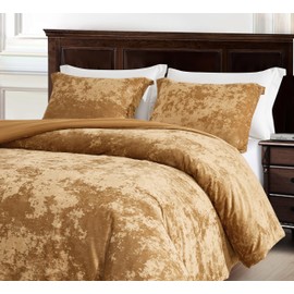 Chezmoi Collection Lux 3-Piece Caramel Gold Velvet Comforter Set Queen Size, All Season Lush Plush Velvet Bedding Set with Soft Washed Microfiber Reverse