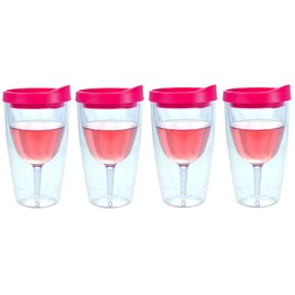 Southern Homewares Insulated Acrylic Wine Tumbler with Pink Lid – 16oz Double Wall Travel Cup, 4-Pack Wine 2Go! Set for Outdoor & Party Use