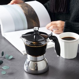 Cafetera Moka Strong para estufa de inducción, cafetera Moka Pot con acrílico premium+acero inoxidable, Moka Pot - 4 tazas, cafetera italiana clásica para los amantes del café Ideas de regalo
