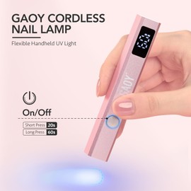 GAOY Cordless Nail Lamp with Stand, Mini Handheld UV Light with LCD Display for Gel Nails, Rechargeable USB Nail Dryer for Fast Curing, Rose Gold