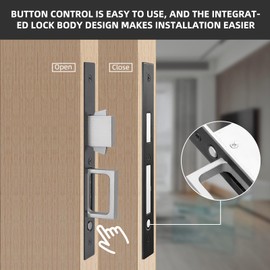 Modern Pocket Door Hardware - Privacy Lock with Finger Flush Pulls for Sliding & Folding Doors (Black, No Key)