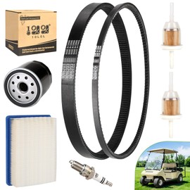 10L0L Golf Cart DS Tune Up Kit W/Clutch Drive & Generator Belt for Club Car DS Gas 1992-2004 Golf Cart with FE290, FE350 Kawasaki, Air & Oil Fuel Filters Spark Plug, Replaces OEM 1025582, 101916701
