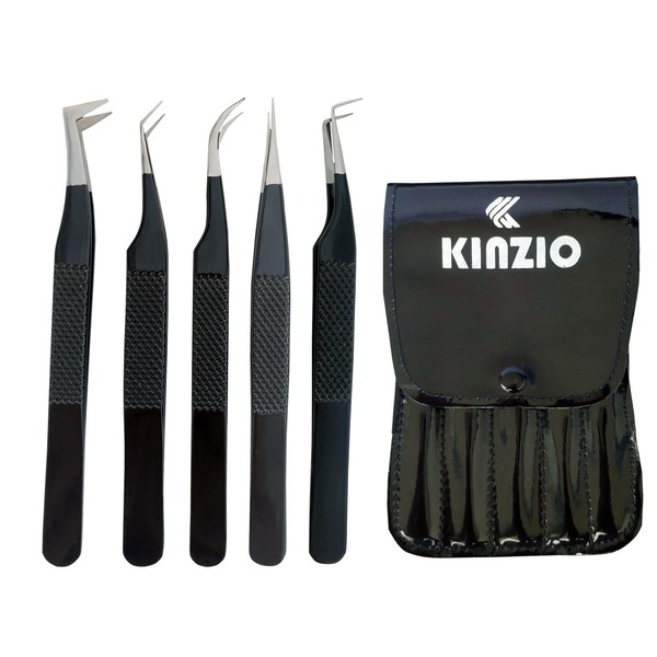 KINZO Lash Tweezers for Eyelash Extensions Tweezers Set of 5,