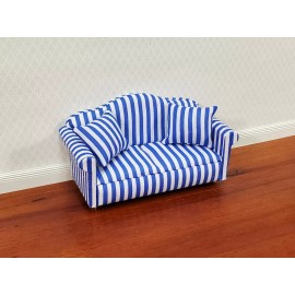 Streets Ahead Dollhouse Sofa Couch Modern Blue & White Striped 1:12 Scale Miniature Furniture