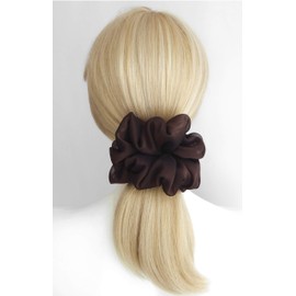 38 Colors Available, Big Scrunchies for Hair, Soft Cheer Chiffon large Ponytail Holder, Cute Birthday Gift for Women Girl Teen, Holiday Accessory (Dark Brown)