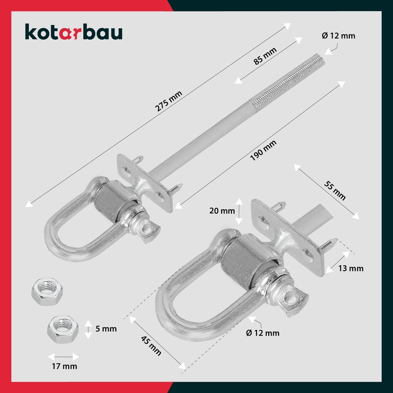 Kotarbau® Swing hooks with shackle and bolts for swing beams,