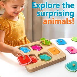 SYHLN Animal Peg Puzzles Wooden Toys for 1 2 Year Old: Montessori Toys for Boys Girls Christmas Birthday Gifts Present - Preschool Educational Toys for Kids Baby Toddlers Age 1-3