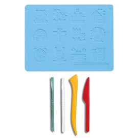 Gintori Sangyo Gimbo Clay Board with Press Mold, Light Blue, NB-PUB/Gintoko Industry, Break-Resistant, Clay Spatula, Resin, Set of 4, Colorful