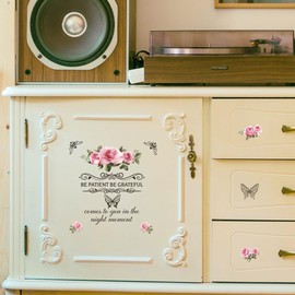 PLIGREAT 3 Sheets Rub on Transfers for Crafts and Furnitures Sticker Rose Flower Butterfly Decal for DIY Wood Wardrobe Drawer Cabinet Door Table Chair Decoration Old Furniture Renovation Decor Sticker
