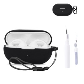 for ambie Sound earcuffs AM-TW02 Case Cover,NOUKAJU Earphone Protective Cover(with Carabiner + Lanyard + Cleaning Pen) Drop-Proof,Scratch-Proof,Shock-Proof,Case for ambie AM-TW02(Black)