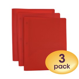 Smead Poly Two-Pocket Folder, Three-Hole Punch Prong Fasteners, Letter Size, Red, 3 Per Pack (87730)