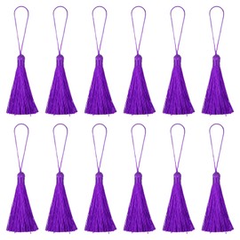 sourcing map Bookmark Tassels - 12Pcs 6.5" Silky Soft Mini Tassel with Loops for Keychain Graduation Handmade DIY Craft Accessory, Purple