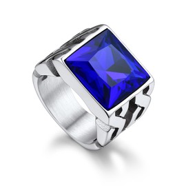 Bandmax Blue Ring for Men Women Stainless Steel Celtic Knot Band Ring Cubic Zirconia Ring for Wedding Engagement Anniversary Blue Topaz Gemstone Ring Size 12