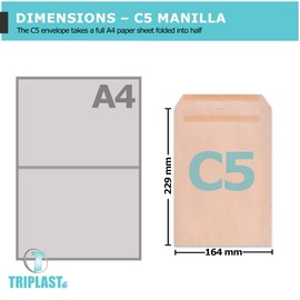Triplast 100 x C5 Manilla Self Seal Security Envelopes (Size: 229x164mm) | Fully Opaque, Self Sealing & Printer Safe Mailing Paper Envelopes | Ideal for Everyday Home, Office & Commercial Use