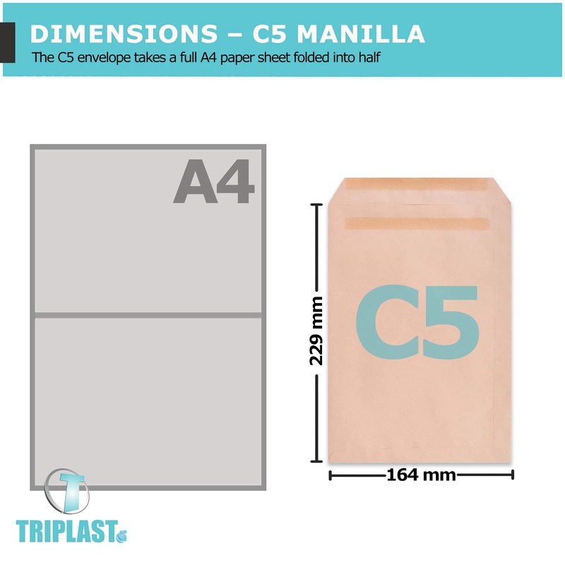 Triplast 100 x C5 Manilla Self Seal Security Envelopes (Size: