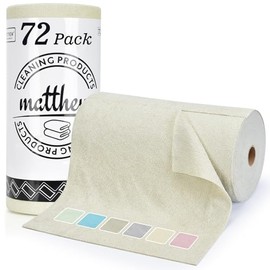 Matthew - Rollo de paño de limpieza de microfibra, paquete de 72 (12 x 12 pulgadas), toallas de papel reutilizables y lavables para rasgar, ultra abso