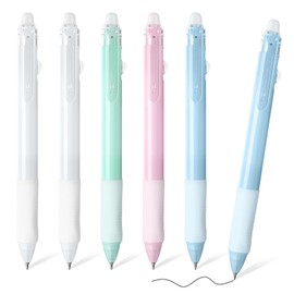 BAYTORY 6 Pcs Retractable Erasable Gel Pens, Rub Out Pens with Eraser, 0.5mm Fine Friction Pens Comfortable to Write for Note Taking Marking Planner（Black Ink）