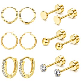 jagosen 6 Paar Ohrringe Gold Set Titan Ohrringe Ohrstecker Gold Creolen Set Damen Chirurgenstahl Hypoallergene Medizinische Knorpel Ohrstecker Helix Flat Piercing Gold Set