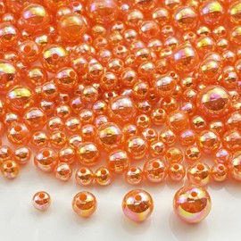 Xinhongo 200g Pearl Beads 6mm 8mm 10mm 12mm Pearl Craft Beads Pearls Round Bulk Pearls for Bracelet Necklace Jewelry Making DIY Sewing Crafts Home Decoration Vase Filler(Orange AB)