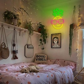 Neon Sign for Wall Decor Pineapple Neon Light for Bedroom, LED Light Up Business Sign Dimmable Hanging Art Gift for Kids Room Aesthetic Home Bar Store Party 15.7" × 9.8"