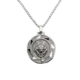 Wolf Pendant Wolf Necklace for Men Nordic Viking Wolf Head Necklace Wolf Jewelry Celtic Wolf Charm Necklace Odin Wolf Rune Coin Necklace Wolf Shield Circle Pendant Necklace, Non-precious metal