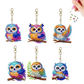 YUE ZHE 6 PCS Owl Diamond Painting Keychains Owl Diamond Art Kits for Adults Double Sided DIY 5D Painting for Adults Beginners DIY Crafts Decor