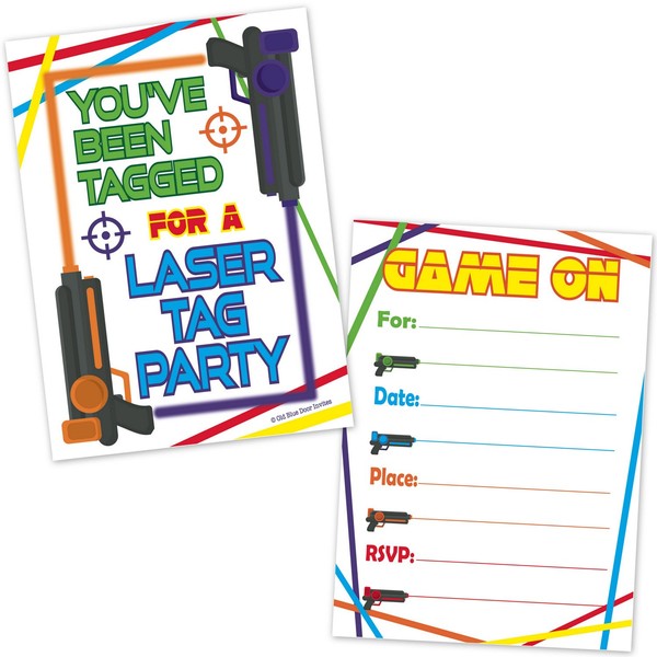 Laser Tag Birthday Party Invitations (20 Count with Envelopes) - Kids Party Invites for Boys and Girls - Laser Tag Party Supplies