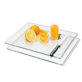 Acrylic Chopping Board, Pack of 2, 31.8 x 22.6 cm, Cutting Boards for Kitchen Counter, Non-Slip Small Transparent Worktop Tray with Elastic Band, Dishwasher Safe