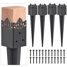 Insaga Decorative 4x4 Fence Post Anchor, Heavy Duty Mailbox Post Anchor 24.2 x 3.7 x 3.7'' Post Anchor Spike, 4pcs Black Coated Fence Post Spike to Support Post (3.5''x3.5'')