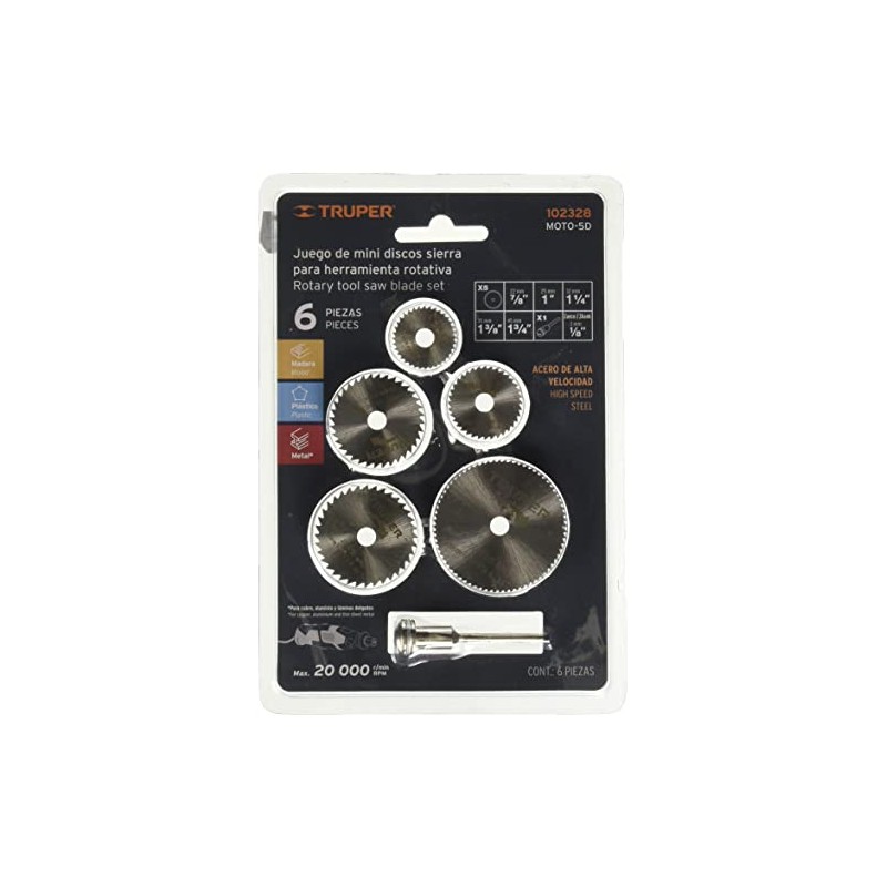 Truper MOTO-5D, Juego de 5 mini discos sierras para mototool