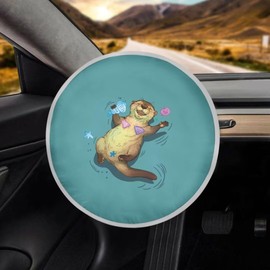 TSVAGA Otter Steering Wheel Sun Shade Cover Steering Wheel Sun Foil Anti-Heat Aluminum Steering Wheel Cover Steering Wheel Sun Heat Shield for SUV Truck Van