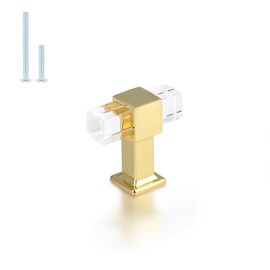 knobelite 5 Pack Polished Gold Cabinet Knobs with Zinc Alloy Base, Acrylic Cabinet Pulls for Kitchen, Modern Cupboard Single Hole Dresser Drawer Pull Handle