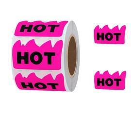 CHOULULUED 600pcs Rave Hot Stickers 2 x 1-1/5 Inch Fluorescent Red Hot Flame Fire Shaped Stickers Marking Popular Items for Restaurant Supermarkets Stores Shops (Pink)