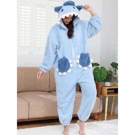 chuangminghangqi One-Piece Pyjamas Women's Long Winter Onesie Animal Costume Adult Costume Jumpsuit Women with Zippers Loose and Comfortable Pyjamas Fleece Onesie Clothing with Hood, blue