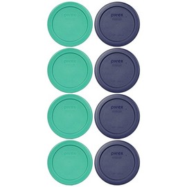Pyrex 7202-PC 1-Cup (4) Green and (4) Blue Food Storage Replacement Lids - Made in USA