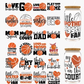 DORSBABY 24pcs Basketball UV DTF Cup Wrap,UV DTF Cup Wraps for 16 oz,Glasses,Tables,Chairs,Computers,High Viscosity UV DTF Transfer paper