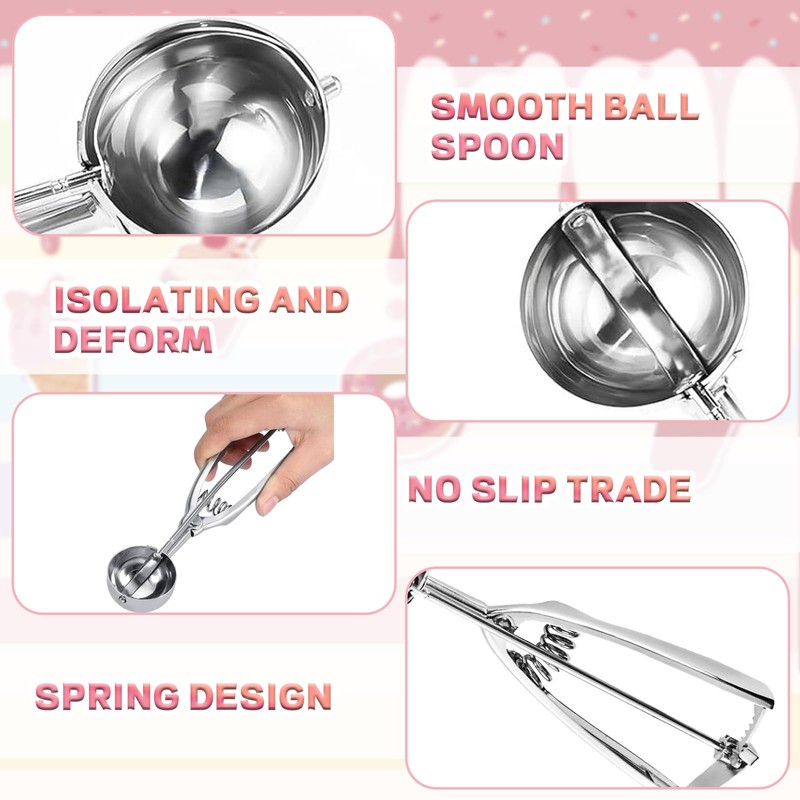 Stainless Steel Trigger Ice Cream Scoop Set – 4-Piece Professional
