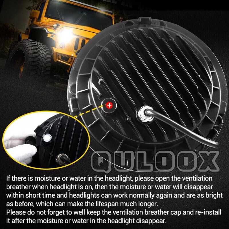 QULOOX Pair 7" Inch Round LED Headlights Hi/LO Sealed Beam
