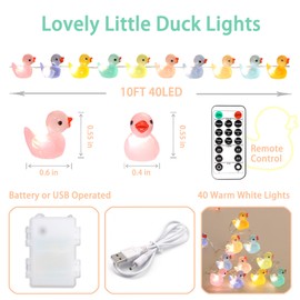 FLAVCHARM Mini Ducks String Lights USB Plug-in or Battery Operated Remote Timer 10ft 40LEDs Tiny Fairy Light for DIY Dollhouse Decor Micro Landscape Aquarium Craft Charms Birthday Gift Party Favor