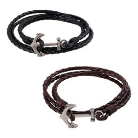 MiiFort Black Anchor Leather Wrap Bracelets for Men Women Family Couple Birthday Christmas