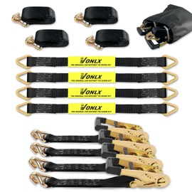 VONLX Car Trailer Tie Down Straps 4 Pack Kit, 2" x 8" Ratchet Straps Tie Down with Double J Hook with Clip, 2" x 36'' Heavy Duty Axle Strap for Car, Truck, UTV Transport,10,000lbs Break Strength
