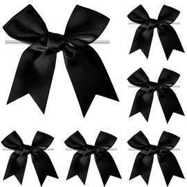 Twist Tie Bows, Satin Ribbon Bows - 3 Inches, 50-Pack for Treat Bags Gift Wrapping Basket Crafts Wedding Baby Shower Brithday Christmas Party Decorations (Black)