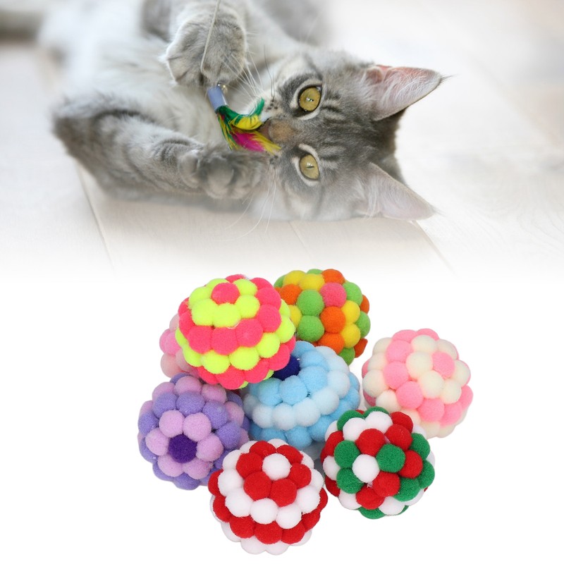 8pcs Cat Ball Toys Elastic Soft Colorful Interactive Chasing Chewing