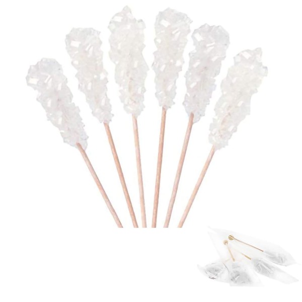 Matchaccino Individually Wrapped Crystal Rock Candy Sticks – Barista Swizzle Sugar Sticks For Coffee, Cocktails And Tea - For Birthdays, Weddings, Receptions, Bridal And Baby Showers – White 25 Pcs
