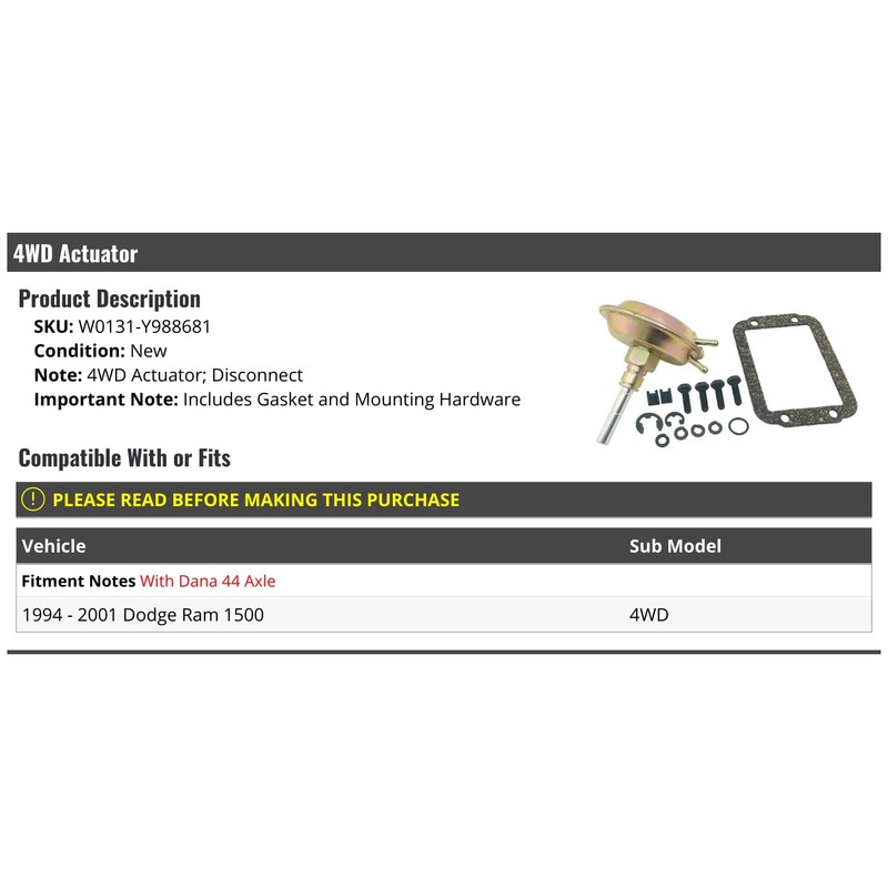 4WD Actuator - Compatible with 1994-2001 Dodge Ram 1500 4WD