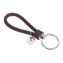 PATIKIL Braided Leather Keychain with Stainless Steel Key Ring Sleeve, PU Woven Wristlet Lanyard Strap Fob Keyring Holder for Car Bag Wallet Pendant, Light Brown